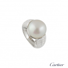 Cartier White Gold Pearl and Diamond Ring